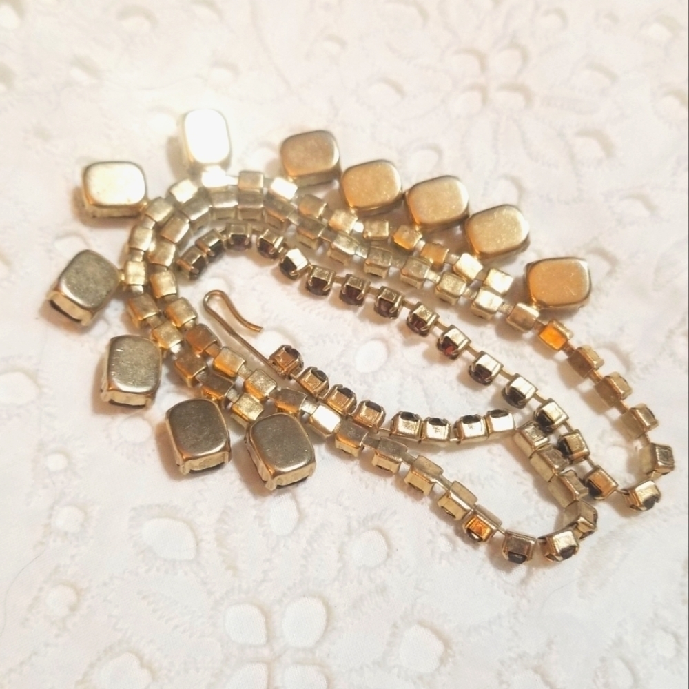 𝅺VTG Brown Topaz Rhinestone Choker Necklace - Picture 5 of 6